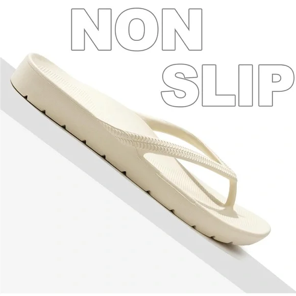 11•Women's Arch Support Cream Flip Flops - Picture 4 of 14